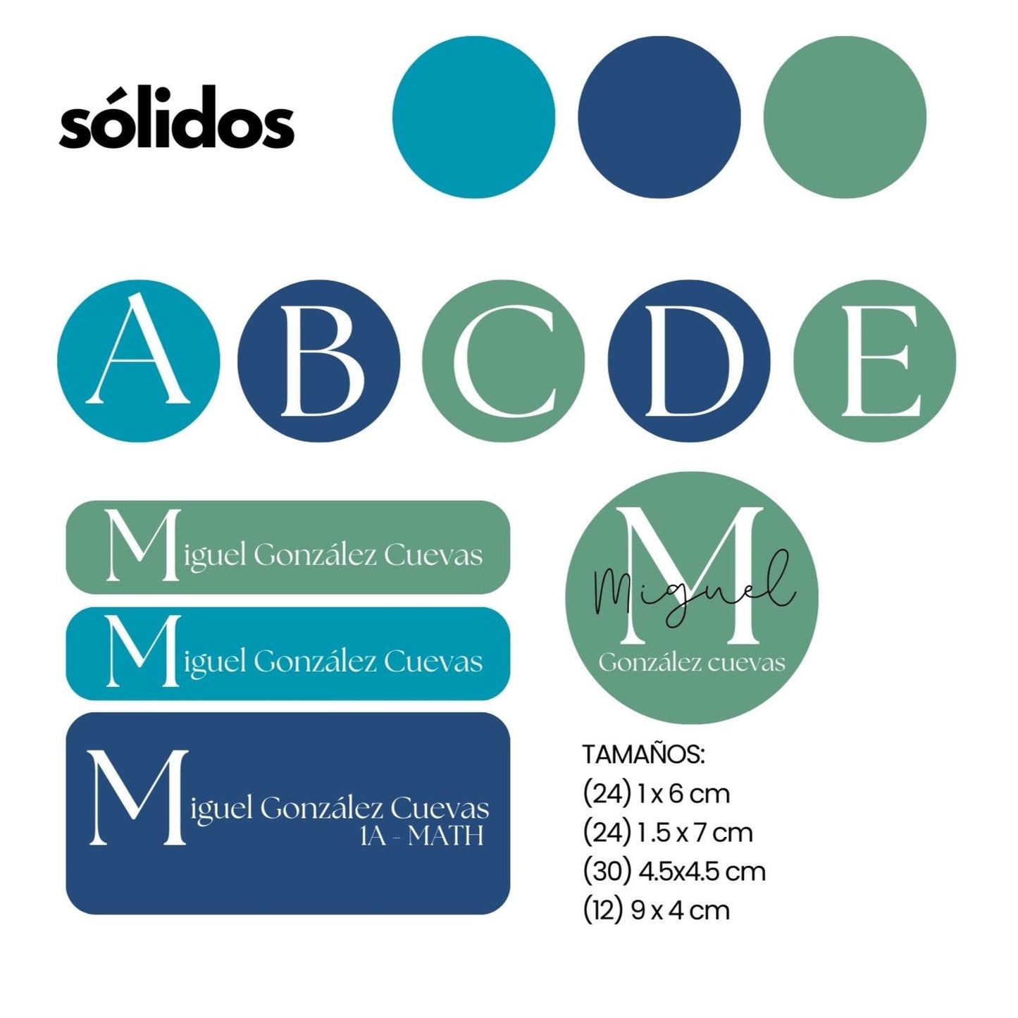 Etiquetas sólidos azul y verde