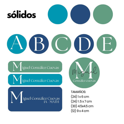 Etiquetas sólidos azul y verde