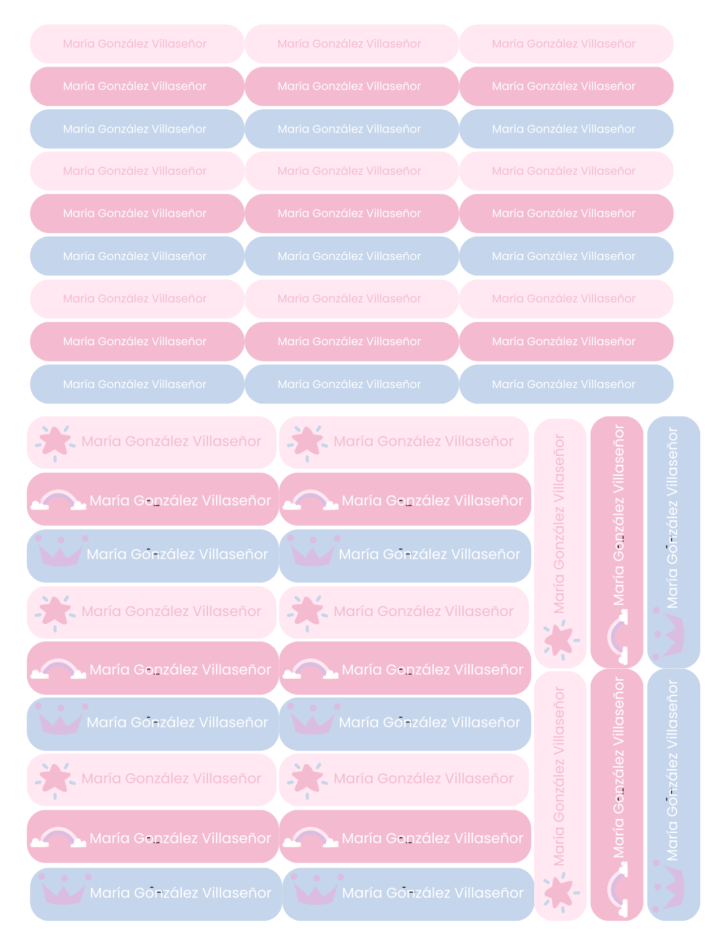 Etiquetas princesas y arcoíris