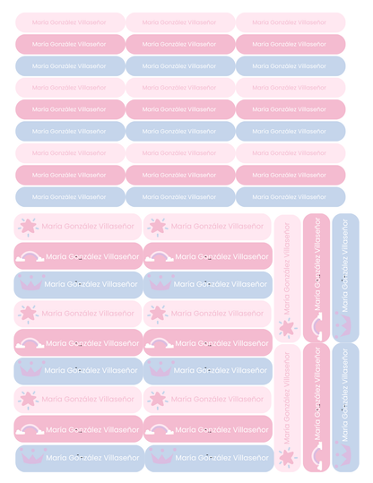 Etiquetas princesas y arcoíris