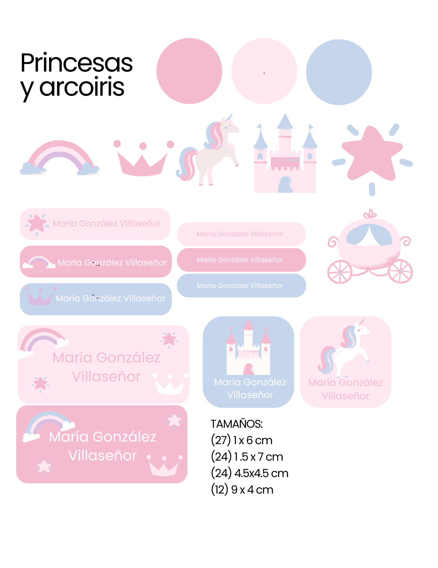 Etiquetas princesas y arcoíris